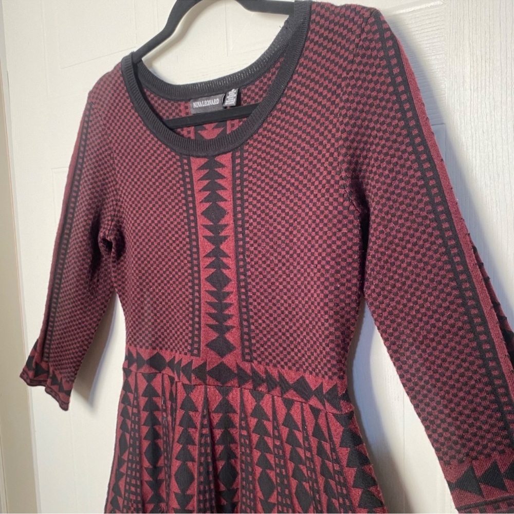 Nina Leonard Red and Black Geometric Midi Dress - Picture 7 of 7